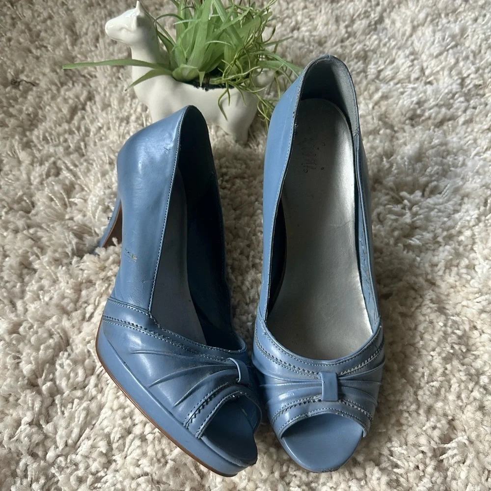 Fioni cute baby blue women’s pump stiletto high heel open toed heel shoe…